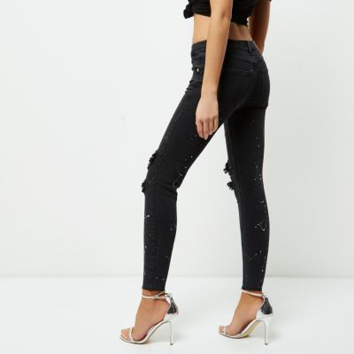 Black ripped paint Alannah relaxed fit jeans
